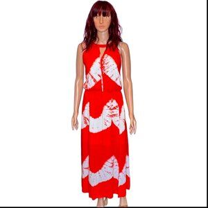 Pyramid Collection Tie Dye Red & White Maxi Dress  Sz XL